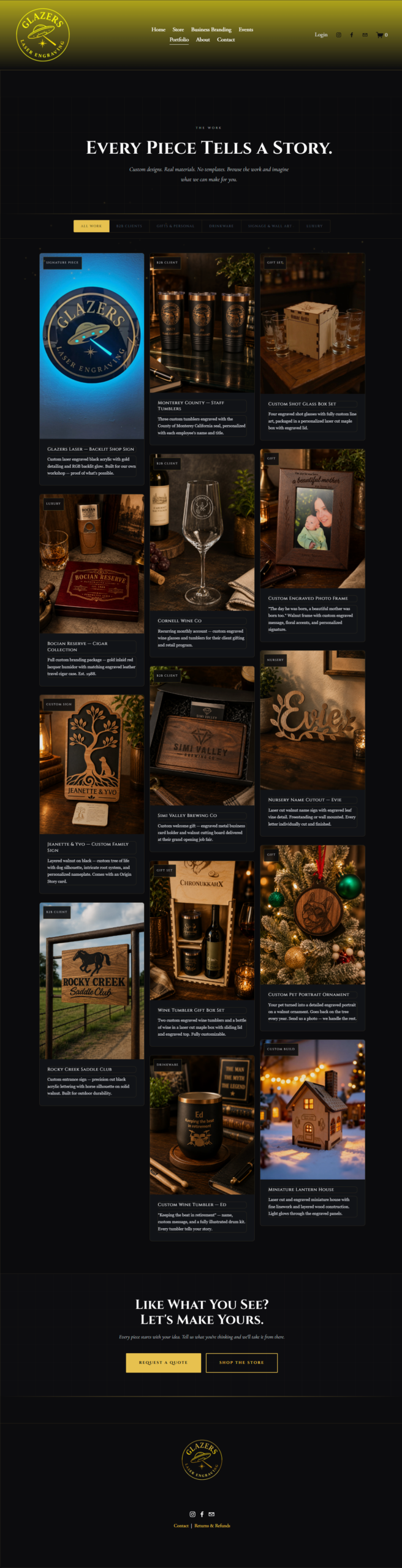 Glazers Laser Engraving portfolio page